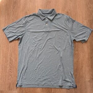 Peter Millar‎ Polo Shirt Men Large Green Blue Stripe Seaside Pima Cotton Golf
